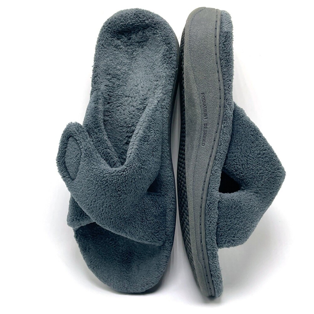 VIONIC Relax Women Slipper Sz 9 Gray House Shoe Adjustable Orthotic Arch Support